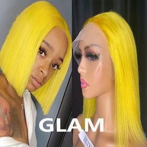 13x4 Lace Frontal Wig Brasilian Indian Closure Virgin Raw Human Hair Wholesale Straight Color Yellow Bob