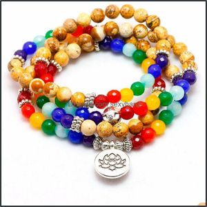 Armband Natural Picture Stone 7 Chakra 108 Mala Strand Armband eller halsband Yoga Buddha för kvinnor Män smycken pärlor, strängar släpp levererar