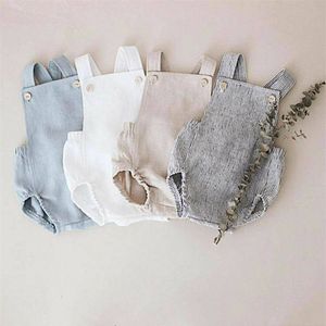 Baby Boys Romper Kombinezony Linen Letni Przycisk Wysokiej Jakości Pajacyki Dla Urodzonych Derbów Dzieci Dzieci One-Pieces Chłopiec Odzież 210816