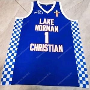 Niestandardowe Mikey Williams # 1 Jezioro Norman Koszykówka Jersey Zszyty Niebieski Dowolna nazwa i Numer Najwyższej Jakości Koszulki