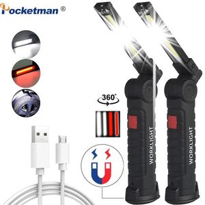 Ficklampor Ficklampor 15000LM Ultra Bright Work Light COB LED Magnetic 5 Modes USB Laddningsbar Ficklampa Vattentät Camping Car R