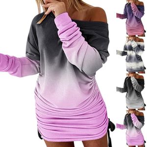 Casual Sukienki Dress Dla Kobiet Mody Wydruki Okrągłe Neck Off Ramię Długie Rękawy Drukowanie Tunika Topy Bluzy Wieczór