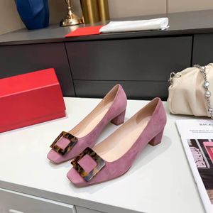 Scarpe eleganti da donna di alta qualità scarpe con tacco alto in pelle di montone con tacco piatto muli con punta quadrata scarpe singole classiche retrò all-match 34-40