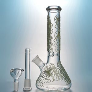 Jellyfish Pattern Bong Glow in the Dark Hookahs 5mm Thick Water Pipes 18mm Female Joint With Glass Bowl Dab Rigs Oil