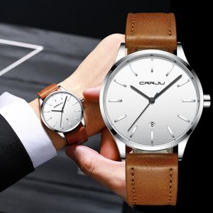 Relógios crrju mens moda casual relógio à prova d'água para homem pulseira de couro quartzo relógio vestido masculino relógio relogio masculino 210517