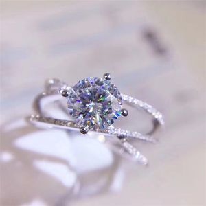 Diamond Excellent White Moissanite 4 Prong Engagement Ring Women Silver 925 Jewelry
