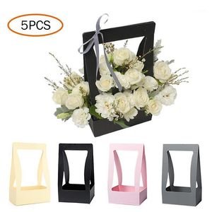 PRINCIPAL DE PRESENTE 5PCFOLDING Kraft Paper Bouquet Basket Florist Fresh Flower Packaging Box Birthday Birthday Wedding Day de embrulho de embrulho