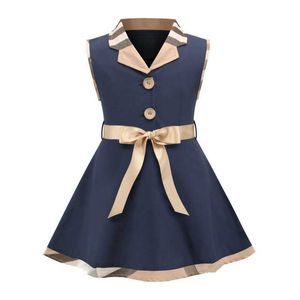 Tasarımcı Butik Toptan Giyim Yaz Prenses Bebek Kız Elbise Çocuklar Kolsuz Sevimli Ekose O-Boyun A-line Elbise Kızlar Için Q0716