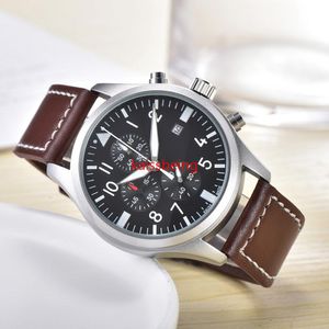 2022 Top Sale Mens Klockor Japan Quartz Rörelse Subdial Work Chronograph Watch Leather Watchband Livsstil Vattentät Pilot Armbandsur Montre de Luxe Watchdes