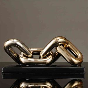 Nordic golden chain sculpture decorations office study desktop ceramic crafts Figurines Ring Chain Porcelain Home decor ornament 210811