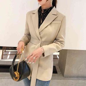 Primavera Minimalista Manga Longa Solta Casual Senhoras Office Terno Casaco Suits Outwear Lace Up Blazer Blazer 16T594 210510