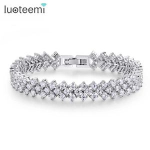 Luoteemi Top Quality Clear Aaa Cubic Zirconia White Gold-color Rome Design Bangle for Women Brazil Copper Bracelet Q0720