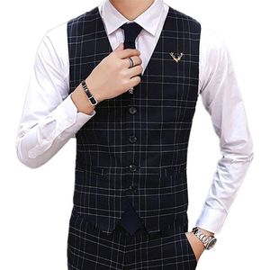 Herrvästar 2021 Business Casual Vest British Lattice Suit Metal Decoration Gentleman Slim Style Plaid Waistcoat