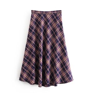 Elegant women purple plaid skirts autumn fashion ladies high waist streetwear female sweet girls chic 210427