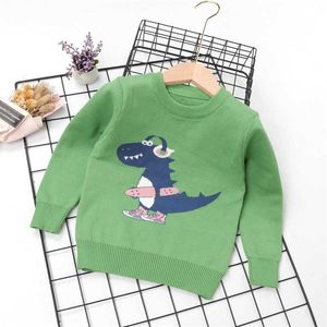 Весенние Осенние свитера для мальчиков Прекрасный мультфильм вязание динозавра с длинным рукавом теплые детские одежда Y1024