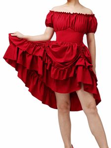 Girl Women Sexy Off Shoulder Dress Punk Style Short Sleeve Adjustable Club Lolita Gothic Steampunk Corset Dresses