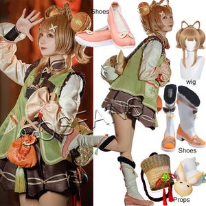 Game Genshin Impact Yaoyao Cosplay Costume Kvinnor Söt lolita klänning härlig enhetlig yao anime kostym halloween peruker och skor y0903