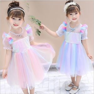 Ragazza Casual Summer Dress Bambini ragazza paillettes colorato cosplay abiti da partito ragazze compleanno principessa abito 3-10 anni Q0716