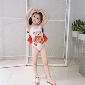 lovely bear baby girls swimwear ruffles bows swimsuit for kids toddler 12M cartoon bathing suit 210529