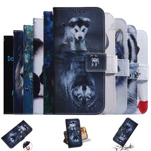 Przypadki dla Samsung S23 Ultra plus A14 5G M13 4G M33 M53 M23 F23 A23 Animal Print Portfel Klątka Lion Pied Wolf Tiger Id Card Slot Flip Cover Book Torebka