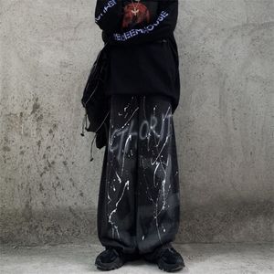 Houzhou Casual Kadınlar Gevşek Vintage Kot Harajuku Baggy Denim Pantolon Komik Gotik Sonbahar Grunge Geniş Bacak Graffiti Baskı Pantolon 220312