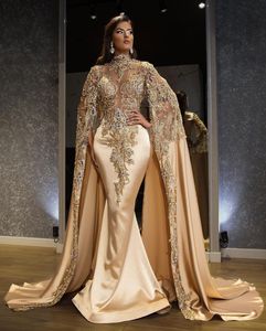 2021 Plus Size Arabisch Aso Ebi Gold Luxuriöse Sexy Ballkleider Spitze Perlen Kristalle Abend Formale Party Zweite Empfangskleider Kleid ZJ264