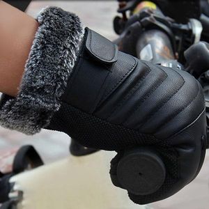 Fingerlose Handschuhe 1 Paar Männer Synthenic PU Golves Winter Warme Fünf Finger Handgelenk Schnitt Wolle Verdicken Berührt Bildschirm Pelz Fäustlinge M8694