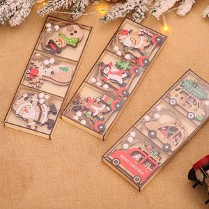 9 teile/schachtel Weihnachten Auto Holz Anhänger Weihnachten Baum Hängende Ornamente Weihnachten-Dekorationen für Home Kinder Geschenk Noel Navidad Decor