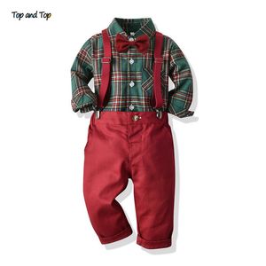 Top and Top Toddler Boys Clothing Set Autumn Winter Children Formal Shirt Tops+Suspender Pants 2PCS Suit Kids Christmas Outfits 105