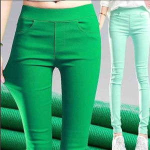 Leggings bianchi neri estivi Pantaloni a matita skinny elasticizzati a vita alta da donna Pantaloni verdi da lavoro da ufficio da donna 210925