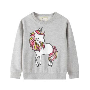 Hoppmätare Ankomst Unicorns Sweatshirts för tjejer Höst Vinter Barn Bomull Kläder Långärmad Blus Toppar 210529