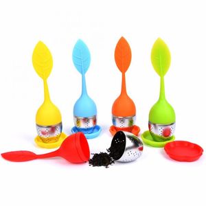 Atacado Silicone Handle Infusor Infusor Difusor mais íntimo com filtro de aço inoxidável e bandeja de gotejamento para chá de ervas