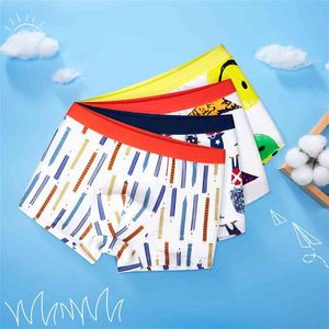 4pcs/pack Boys Underwear Cute Dinosaur Print Shorts Panties Cotton Kids Cartoon Teenage Striped Boxers 4-16Y 210622