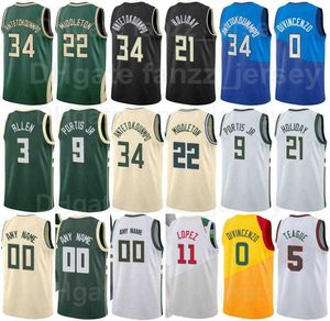 Maglia da basket Nwora serigrafata 13 Thanasis Antetokounmpo 43 Grayson Allen 7 Jeff Teague 5 Elijah Bryant Khris Middleton 22 Jrue Holiday 21 Uomo Donna Bambino