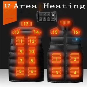 17 pezzi giacca riscaldata moda uomo donna cappotto intelligente USB riscaldamento elettrico termico vestiti caldi gilet riscaldato invernale Plussize 220114