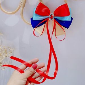 Hair Accessories 10 PCS, 5.5 Inch Ribbon Bow Princess Clips With Rhinestone Center, Kids Girls Long Tassel Bowknot Barettes Party Gift