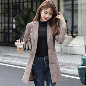 Fashionable Women's Long Jacket Alta Qualidade Slim xadrez Blazer Temperament Office Terno Plus Size Winter Women 210527