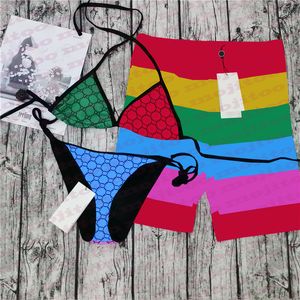 Kolorowe List Drukuj Lovers Swimsuit Bikinis Zestaw Tekstyliów Push Up Wyściełane damskie Swimwear Summer Beach Sports dla mężczyzn