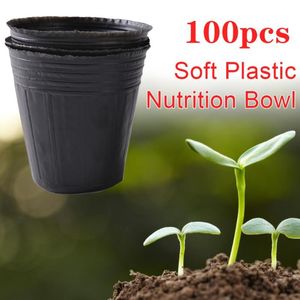 プランターポット100xプラスチック製の植木鉢植物保育園フラワーポット苗木プランターコンテナセット45p