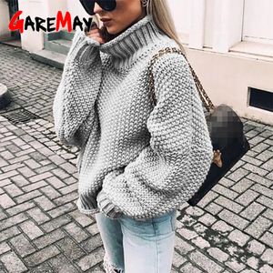Autumn Winter Loose Khaki Sweater Women Knitted Jumpers Pullover Ladies Warm Thick Harajuku Oversized Turtleneck Female 210428