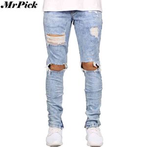 2017 Side Zipper Stretch Men Skinny Jeans Fashion Casual Hip Hop Hole Ripped Distressed Destroyed Jeans T0283 G0104