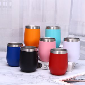 12oz Wine Tumblers Spray Plastic Champagne Glasses Stainless Steel Egg Shaped Cup with Lid Beer Double Wall Vacuum Durable Insulated Coffee Mugs for water drinking