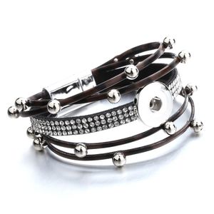 PU-Leder-Armband mit magnetischer Schnalle, Schmuck, mehrschichtig, 18 mm, Ingwer-Druckknöpfe, Chunk-Punk-Charm-Armband