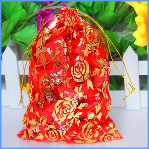 100 teile/los Mode Chinesischen Stil Romantische Rote Rose Hochzeit Süßigkeiten oder Schmuck Verpackung Organza Beutel Weihnachten Geschenk Taschen