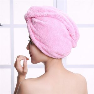 Magic quick dry hair towel absorbing bathing shower cap hairs drying ponytail holder cap lady coral fleece hooded towels RRB14440