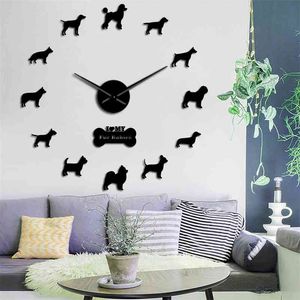 Doberman Pomeranian Rottweiler Poodle Pitbull Husky Husky Jack Russel Popuar Mix Cães Raças 3D DIY Relógio De Parede Cachorrinho Home Deco 210325