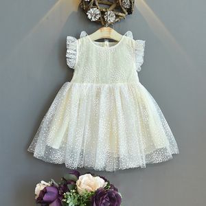 Verão crianças vestidos para meninas asa manga voador princesa vestido flor tutu traje moda crianças pequenas roupas vestidos q0716