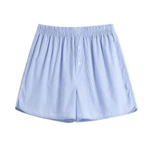 Women Fashion Side Pockets Striped Bermuda Shorts Vintage High Elastic Waist Split Hem Female Short Pants Mujer 210430