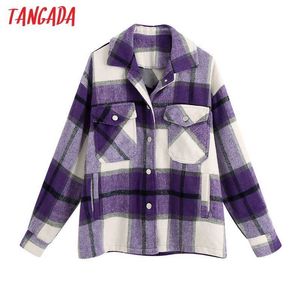 Outono inverno mulheres roxo impressão chique casaco casual bolso manga comprida outwear casual casaco casaco tops be798 210609