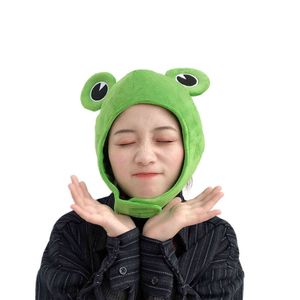 Novelty Caps Funny Big Frog Eyes Cute Cartoon Plush Hat Toy Green Full Headagear Cap Cosplay Kostym Party Dress Up Photo Prop Y21111